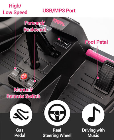 Garvee Ride - P Series: 24V Ride On Car for Big Kids, 6MPH 200W 4x4 Electric Toy with Remote, Metal Frame, Headlights, Shock Absorbers, Outdoor Adventure Vehicle Pink