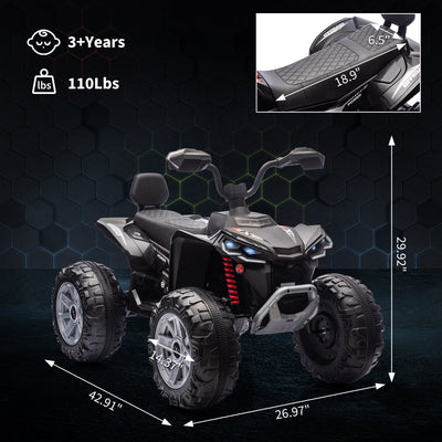 Garvee Ride - P Series: 24V 2-Seater Ride On ATV for Kids - 4-Wheel Battery Powered, High/Low Speed Modes, LED Lights, Music & Horn, Durable Wear-Resistant Wheels, Safe Non-Toxic Material, Outdoor Adventure - Black