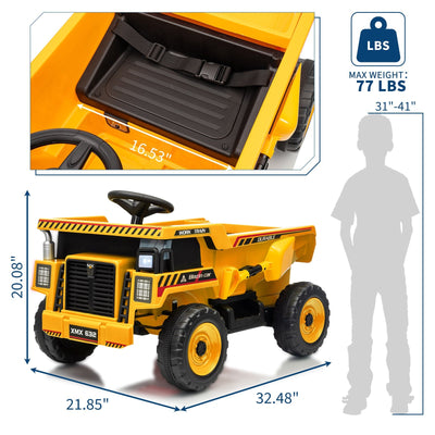 Garvee Ride - P Series: 12V Ride On Dump Truck for Kids with Remote Control & Electric Dump Bed, Durable PP Plastic, Spacious 16.5" Seat, Music, Headlights, Soft Start, Yellow, Outdoor Play
