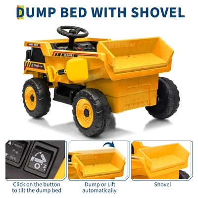 Garvee Ride - P Series: 12V Ride On Dump Truck for Kids with Remote Control & Electric Dump Bed, Durable PP Plastic, Spacious 16.5" Seat, Music, Headlights, Soft Start, Yellow, Outdoor Play