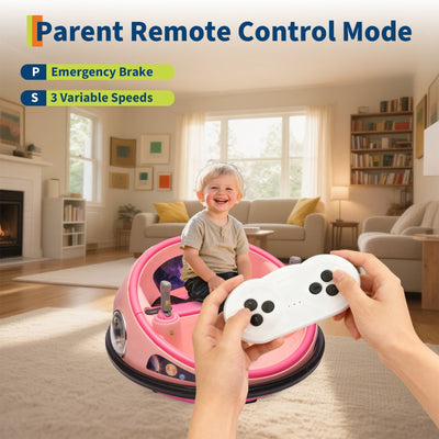 Garvee Ride B Series 12V Kids Electric Bumper Car with Parent Remote Control, 360° Spinning, Music, Safety Belt, Pink, Toddlers 2-3 Years
